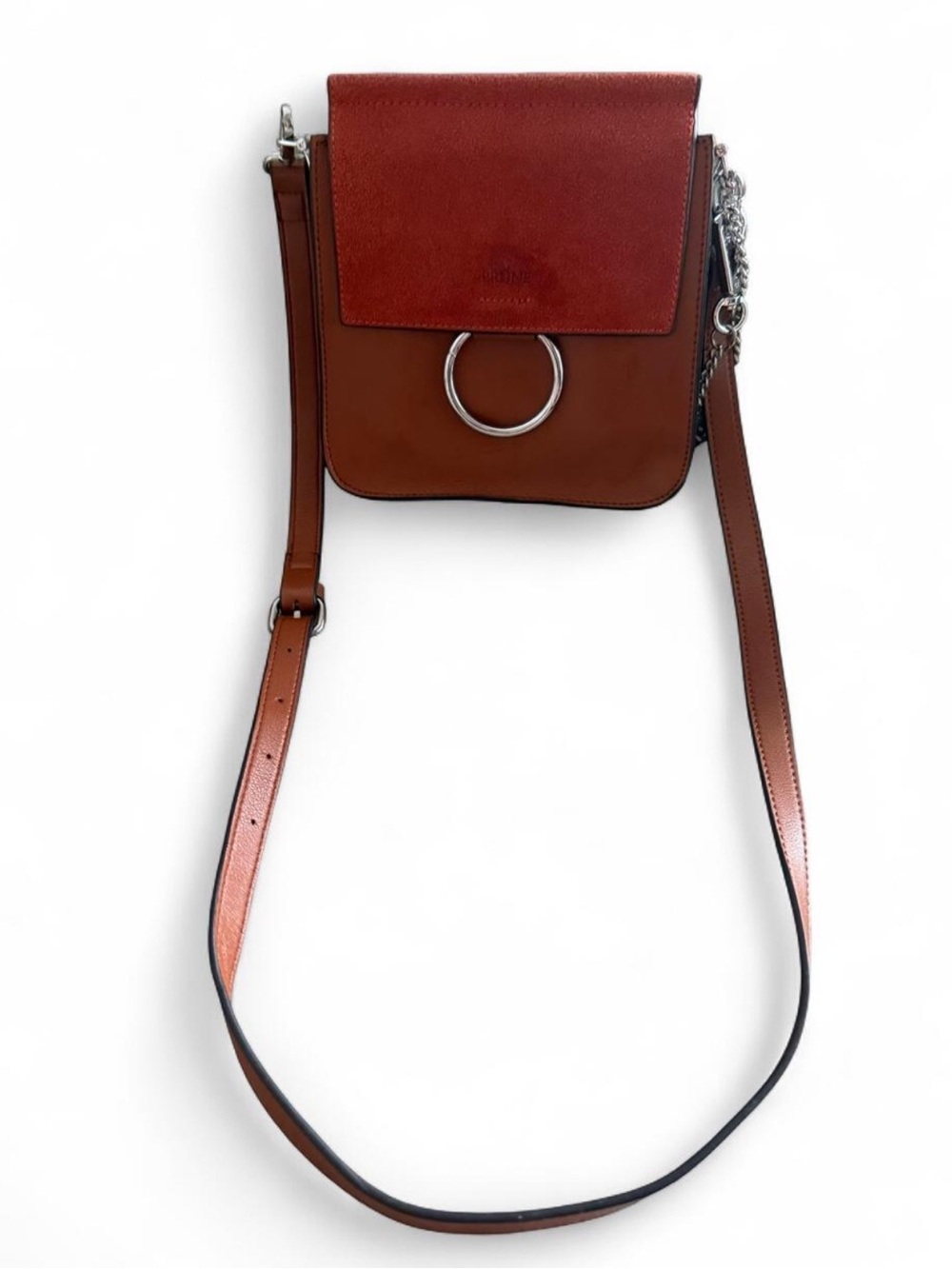 Prune Brown Leather Crossbody Bag with Silver Ring Accent